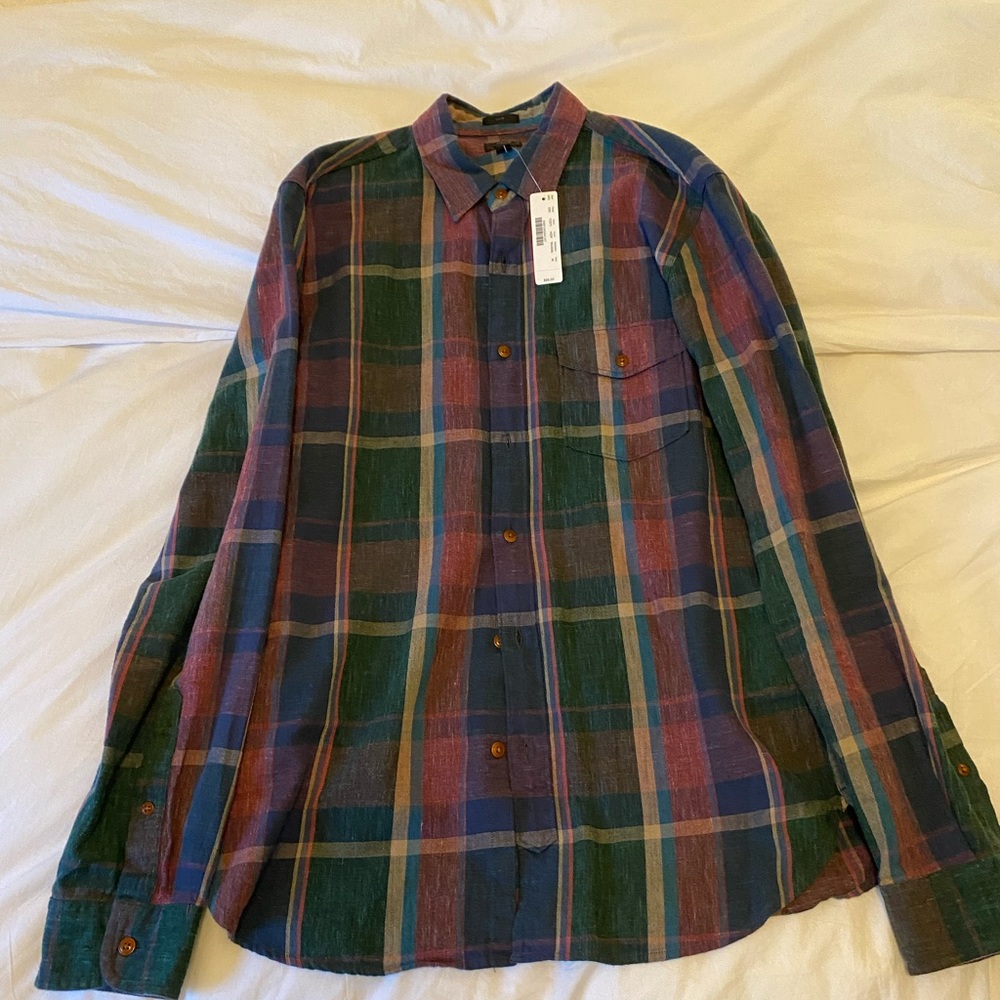 J Crew Plaid Button Down Shirt. With Tag.
